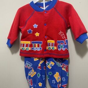 Vintage 90’s baby Train-Themed Red and Blue Matching Set